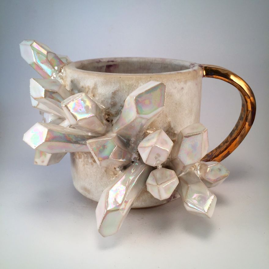 I Create Ceramic Pieces With Giant Sculpted Crystals Growing Out Of Them