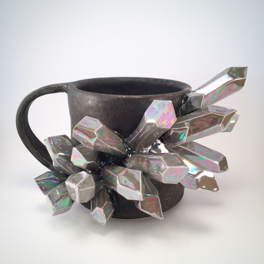 I Create Ceramic Pieces With Giant Sculpted Crystals Growing Out Of Them
