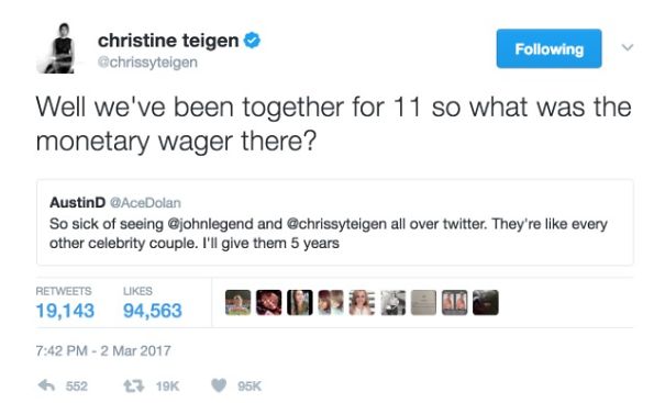 Crissy Teigen Shuts Down Twitter Hater