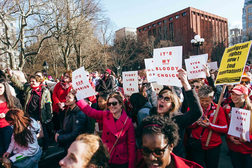 We Made Protest Posters With Our Period Blood For The International Women's Day Rally NYC