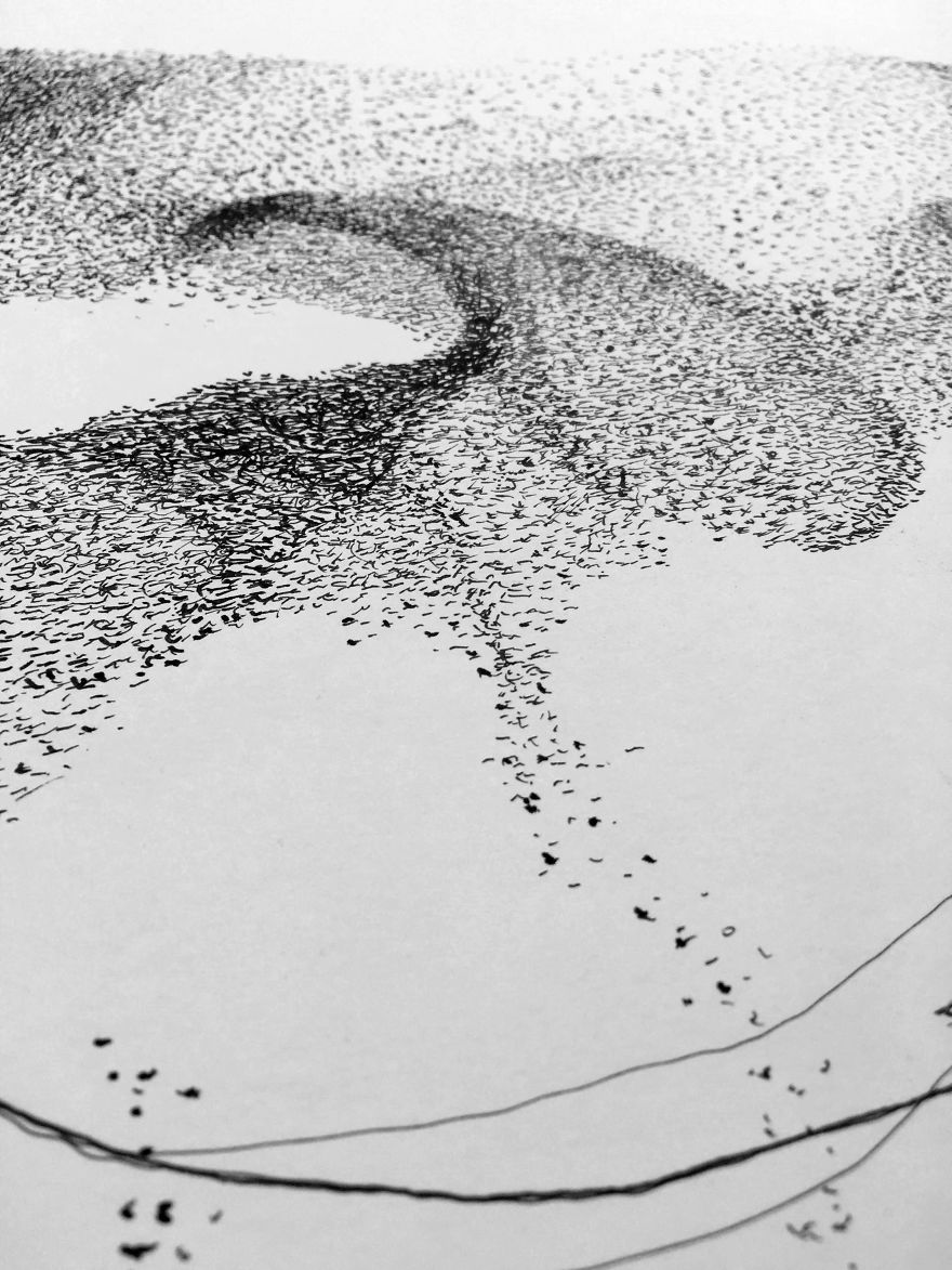 Breathtaking Starling Murmurations Put To Paper Using Scribbles And Dots By Scottish Artist Breathtaking Starling Murmurations Put To Paper Using Scribbles And Dots By Scottish Artist