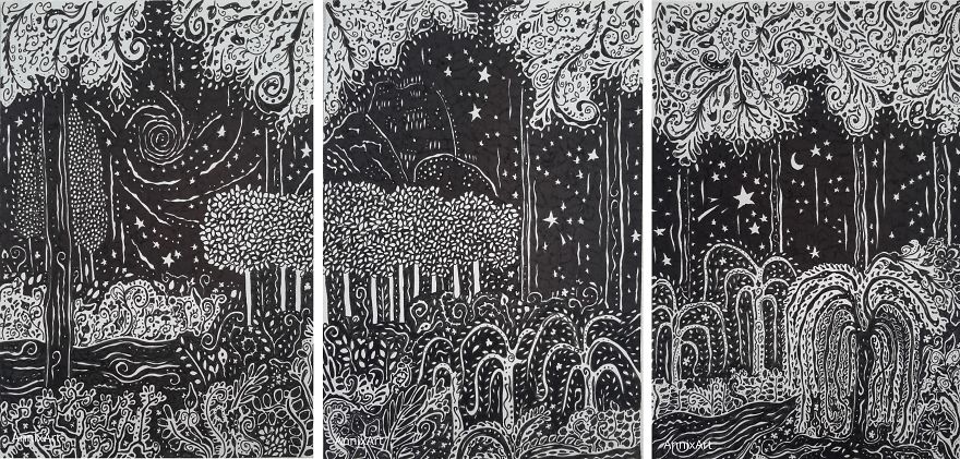 I Use Permanent Markers To Draw Detailed, Night-Time Forest Scenes With Animals I Use Permanent Markers To Draw Detailed, Night-Time Forest Scenes With Animals