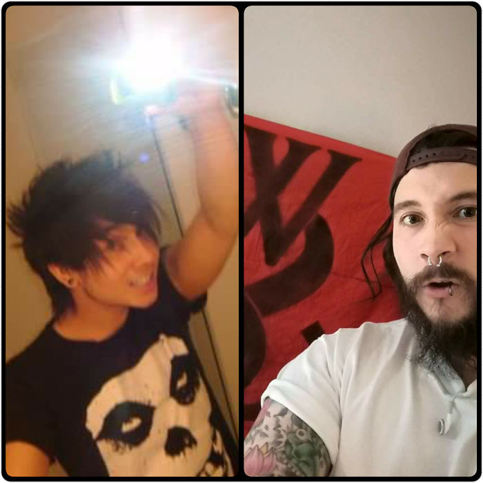 Cute Little 17 Year Old Emo, Turned Slightly Hairier 26 Year Old Tattoo Artist.. Not Changed Much, Still Listen To The Same Sort Of Stuff! Changed My Surroundings Not Myself! No Regrets(apart From Missing That Beautiful Side Fringe)