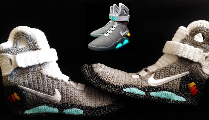 Marty Mcfly Shoes Nike Air Mags, Back To The Future, Knitted Slippers, Handmade, Crochet Slipper Bootees, House Shoes, Air Mag Bootees