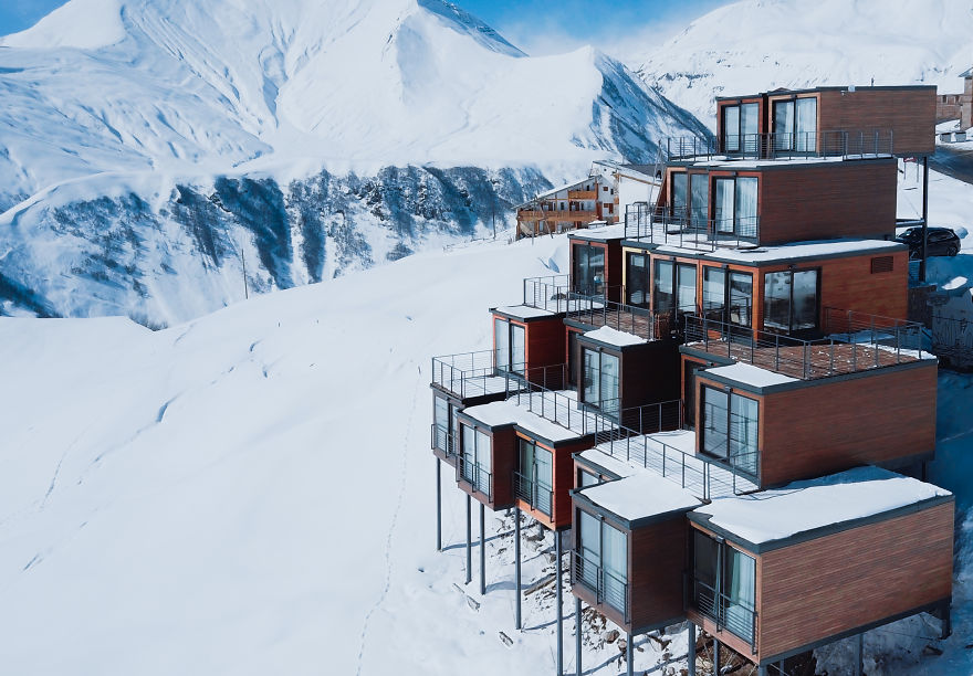 Mountain-Inspired Hotel Built From Shipping Containers 2200 Meters Above Sea Level In Georgia Mountain-Inspired Hotel Built From Shipping Containers 2200 Meters Above Sea Level In Georgia