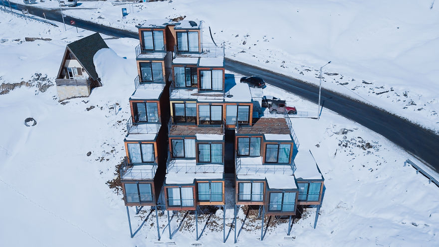 Mountain-Inspired Hotel Built From Shipping Containers 2200 Meters Above Sea Level In Georgia Mountain-Inspired Hotel Built From Shipping Containers 2200 Meters Above Sea Level In Georgia