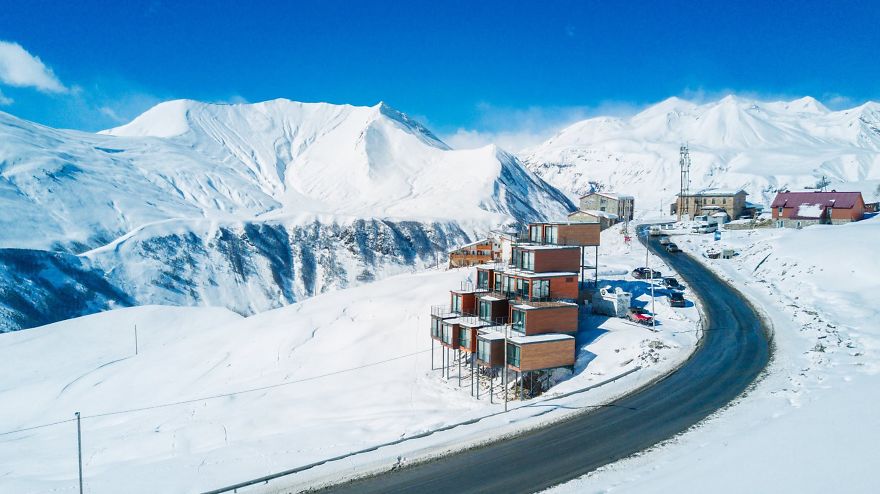 Mountain-Inspired Hotel Built From Shipping Containers 2200 Meters Above Sea Level In Georgia Mountain-Inspired Hotel Built From Shipping Containers 2200 Meters Above Sea Level In Georgia