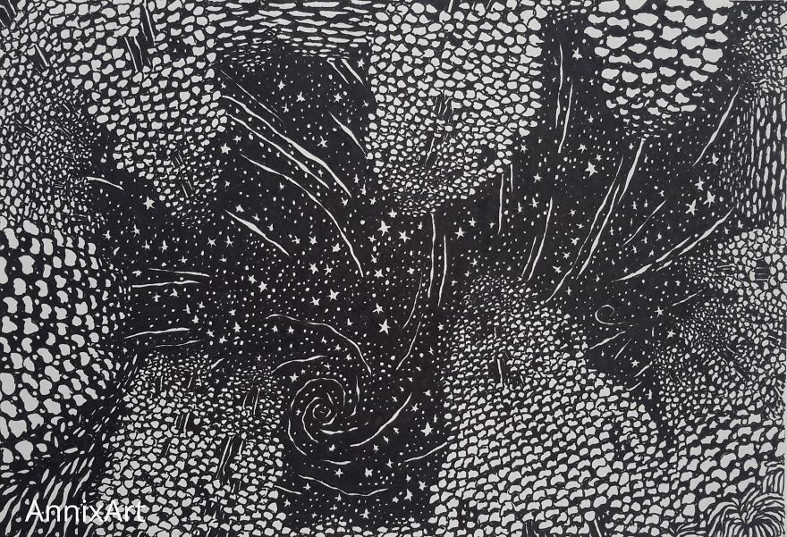 I Use Permanent Markers To Draw Detailed, Night-Time Forest Scenes With Animals