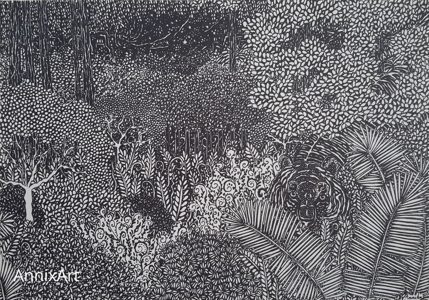 I Use Permanent Markers To Draw Detailed, Night-Time Forest Scenes With Animals I Use Permanent Markers To Draw Detailed, Night-Time Forest Scenes With Animals