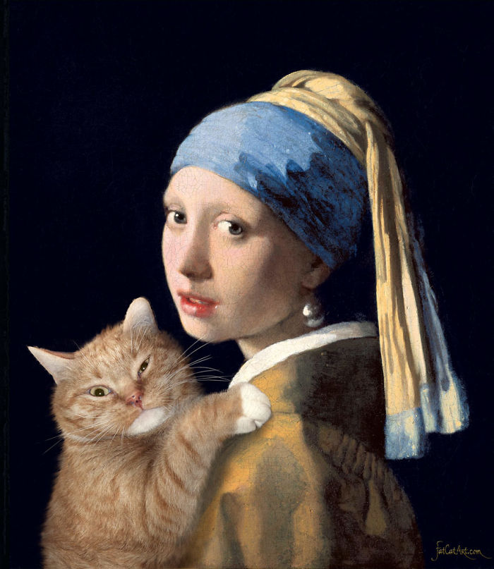Johannes Vermeer, Girl With A Pearl Earring And A Ginger Cat