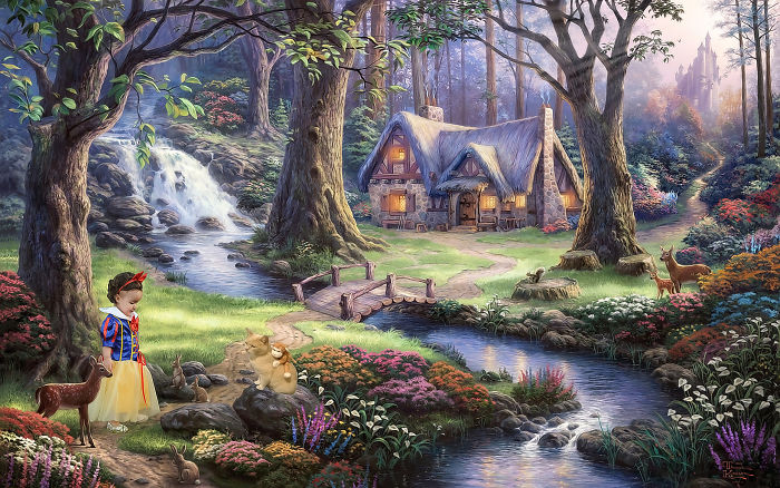 Cat And His Monkey Visiting The Magical World Of Snow White...