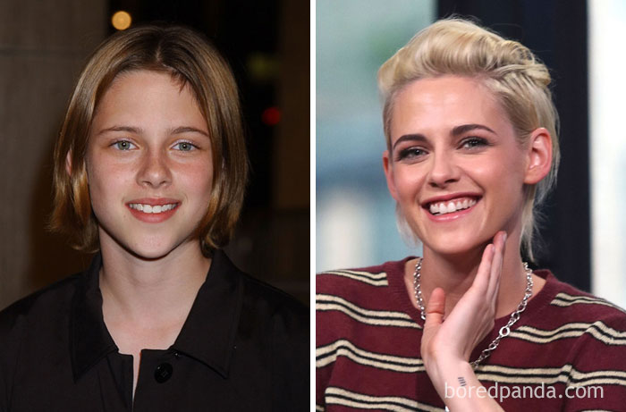 Side-by-side photos of a female celebrity as a child and adult, highlighting rare celebrity childhood photos.