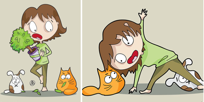 Yoga With Pets Explained Through Fun Comics