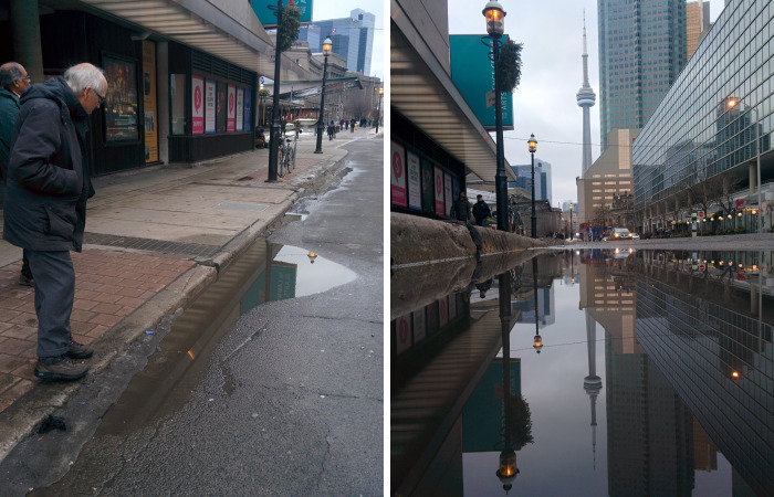 I Was Taking A Picture Of A Puddle In Toronto Until I Was Approched By Two Different Strangers And This Happened…