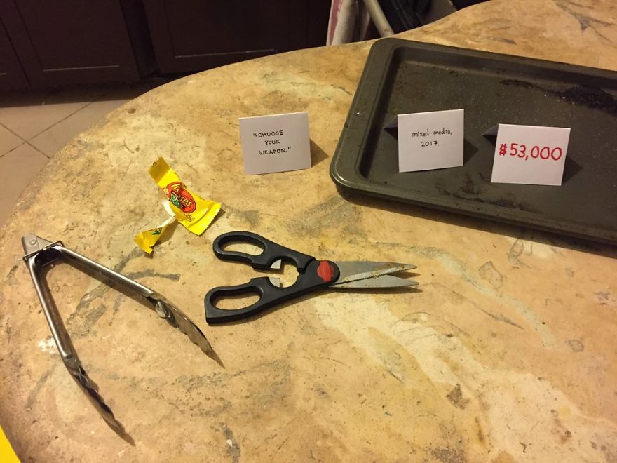 "Choose Your Weapon (Or, Midnight Snack)"; Mixed-Media, 2017