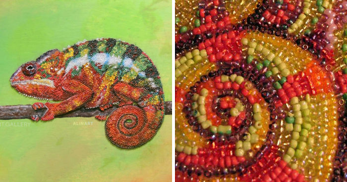I Made These Chameleons Out Of Thousands Of Glass Beads
