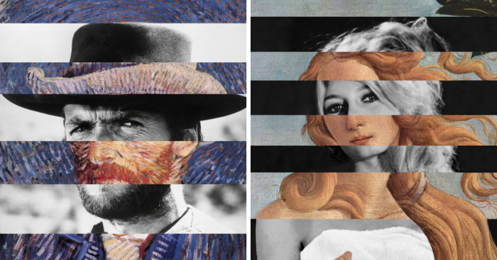 I Create Striped Mashups Of Classic Hollywood Actors And Art Masterpieces