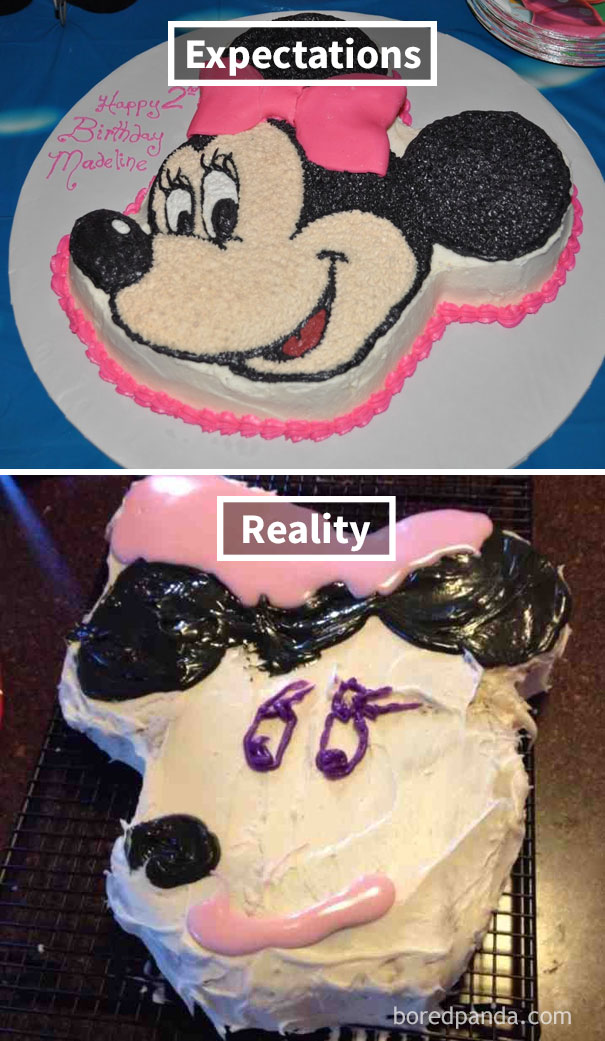 beautiful Minnie mouse cake (up), horrible Minnie mouse cake (down)