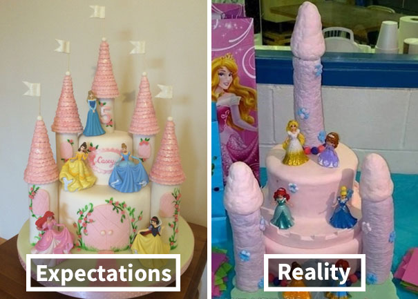 beautiful Disney cake (left), strange Disney cake (right)