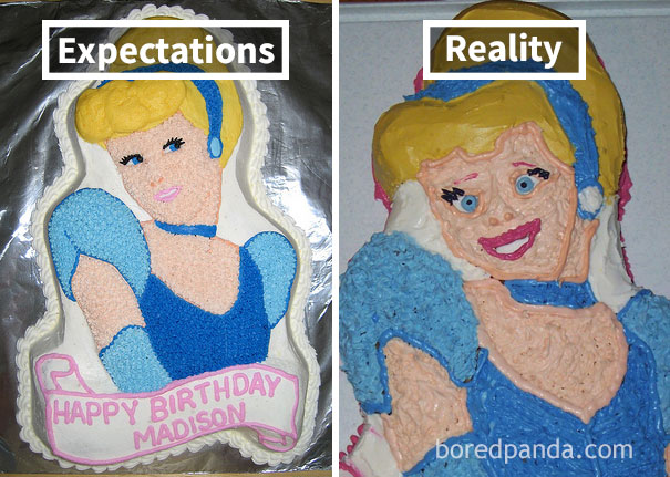 beautiful Cinderella cake (left), bad-looking Cinderella cake (right)