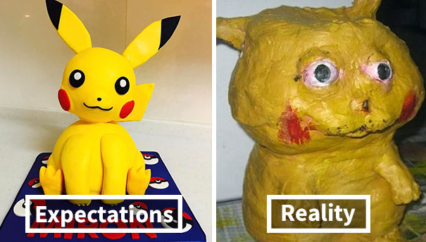 beautiful pikachu cake (left), strange pickachu cake (right)