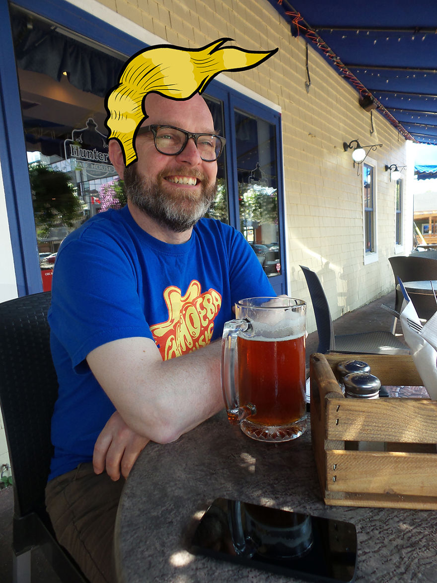 I Like To Cartoon Hair On My Bald Husband's Head