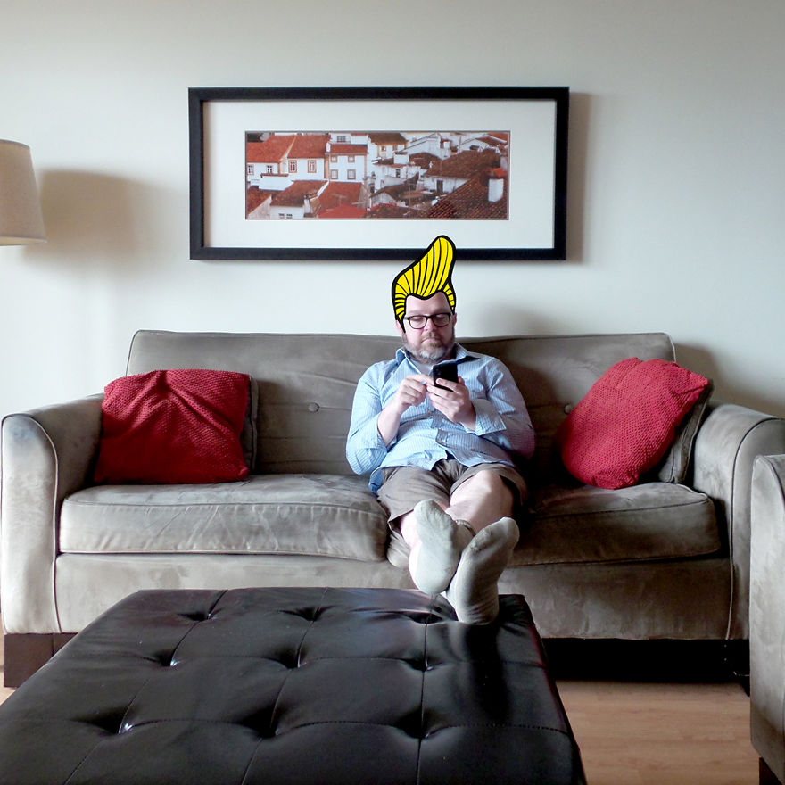 I Like To Cartoon Hair On My Bald Husband's Head