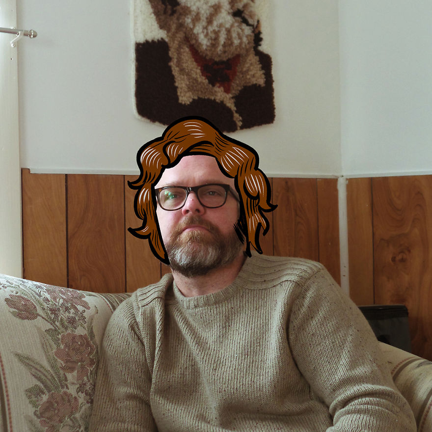 I Like To Cartoon Hair On My Bald Husband's Head