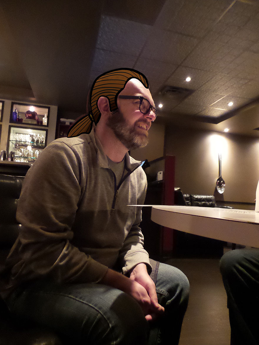 I Like To Cartoon Hair On My Bald Husband's Head