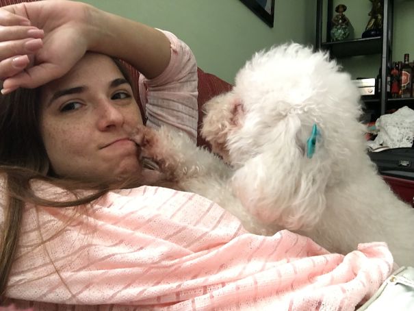 This Is Me Surviving Lolita's Sharp Nails. Whenever I Wont Touch Her Or Stop Cuddling She Demands It Non Stop