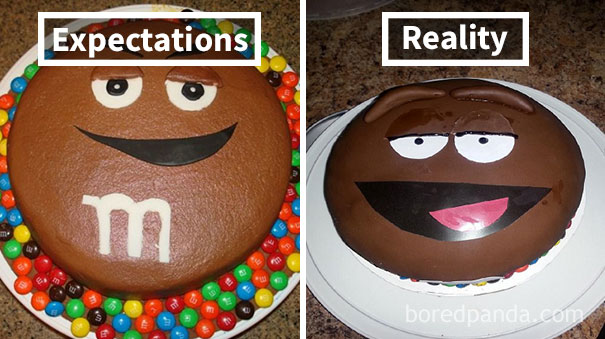 beautiful M&m cake (left), simple M&m Cake (right)