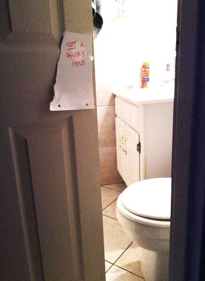 After Putting In A New Bathroom Door And Not Installing The Doorknob Yet, I Had To Put A Note Up Just In Case My Boyfriend Was Actually Being Serious