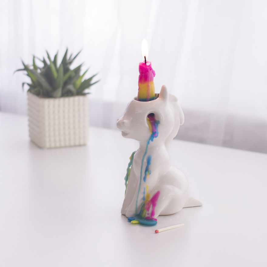 This Unicorn Candle Cries Waxy, Colourful Tears When You Light It This Unicorn Candle Cries Waxy, Colourful Tears When You Light It