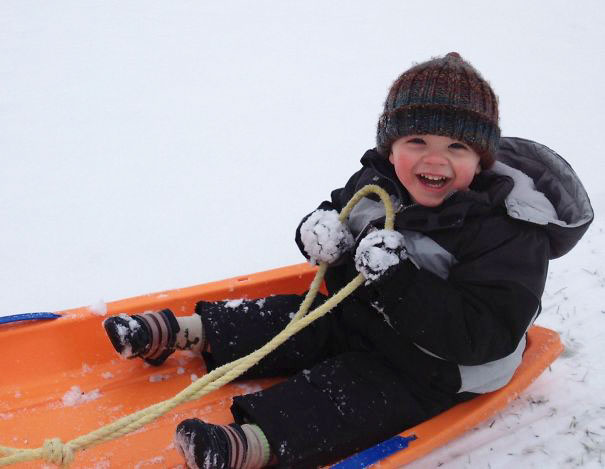 My 2 Year Old Son Wes, Sledding For The First Time This Winter