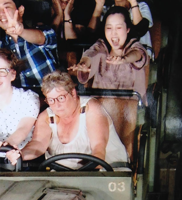 Picture Of My Mom Riding Indiana Jones For The Very First Time