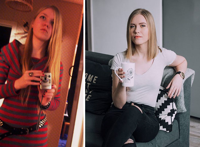 10 Year Difference. That Horrid "Selfie Through A Mirror" Phase Along With Lots Of Striped Clothes And Chunky Belts