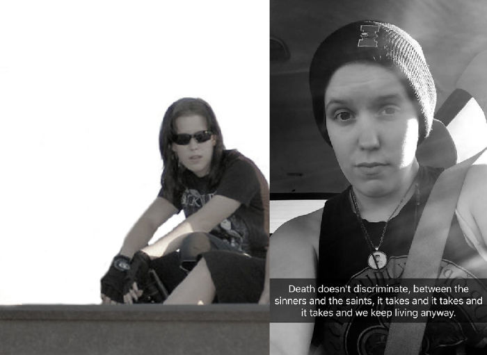 2010, 15 Years Old. Had My Goth/emo Phase. Suicidal, Self-harmed, Struggled With Ptsd, And Hated My Life. 2017, 21 Years Old. In A Loving Relationship Of 2.5 Years, Tattooed, Still Scarred, No Longer Suicidal, Still Struggling With Ptsd, In College, And In The Summer I Will Be Taking Classes To Get My Emt Certificate. Mother And Brother Cropped Out Of Photo - Leg Still Visible.