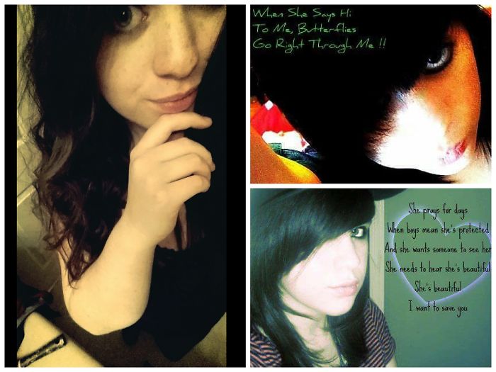 Left- 2016. Right-tge Emo Days Of Over-editing And Lyrics On Every Single Picture.