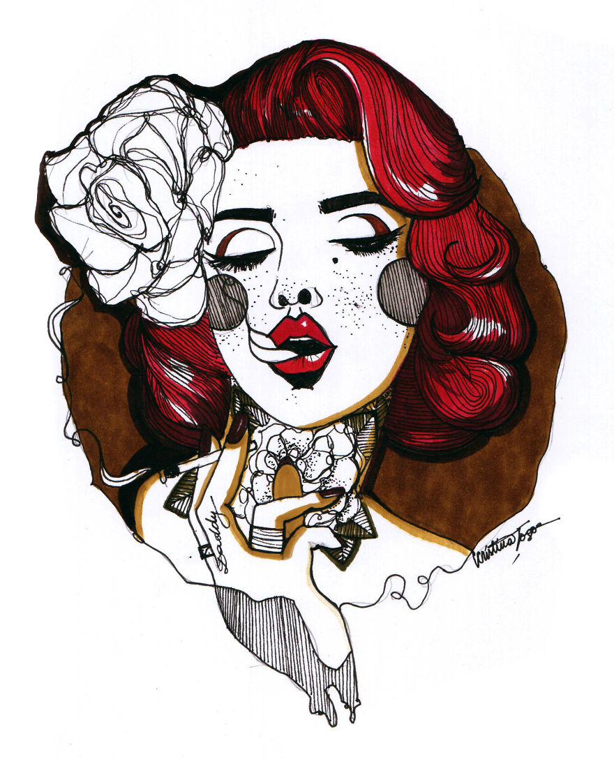 I Combined One-Line-Drawings Technique With Colored Markers To Create Expressive Portraits