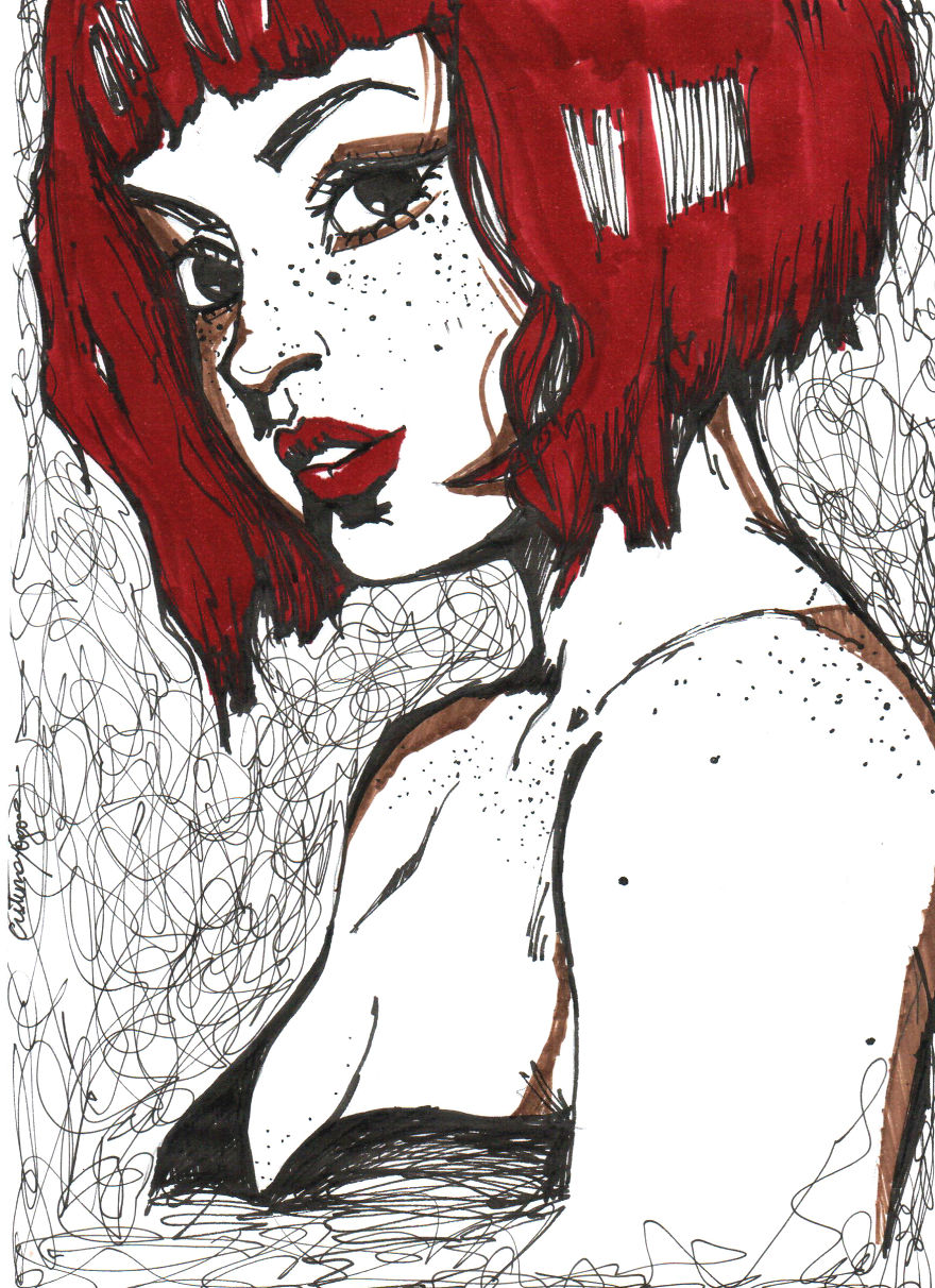 I Combined One-Line-Drawings Technique With Colored Markers To Create Expressive Portraits