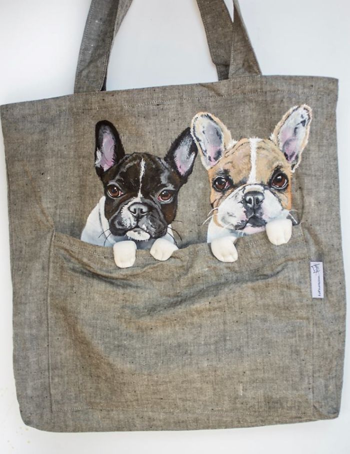 Forever Together! Hand Painted Shoulder Bags With Animals In A Pocket