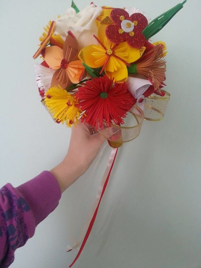 Mom Makes The Most Beautiful Bouquets Out Of Handmade Paper Flowers And Her Two Daughters Help Her Decorate Them