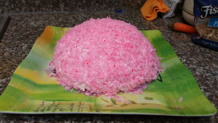 Giant Hot Pink Snowball Cake W/ Marshmallow Center