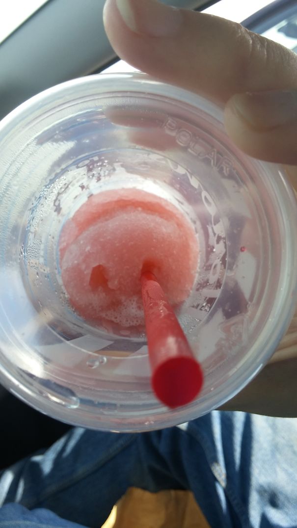 Drinking A Raspberry Lemonade From Tim Horton's And Looked Into My Cup And Found A Piggy Snout Lol