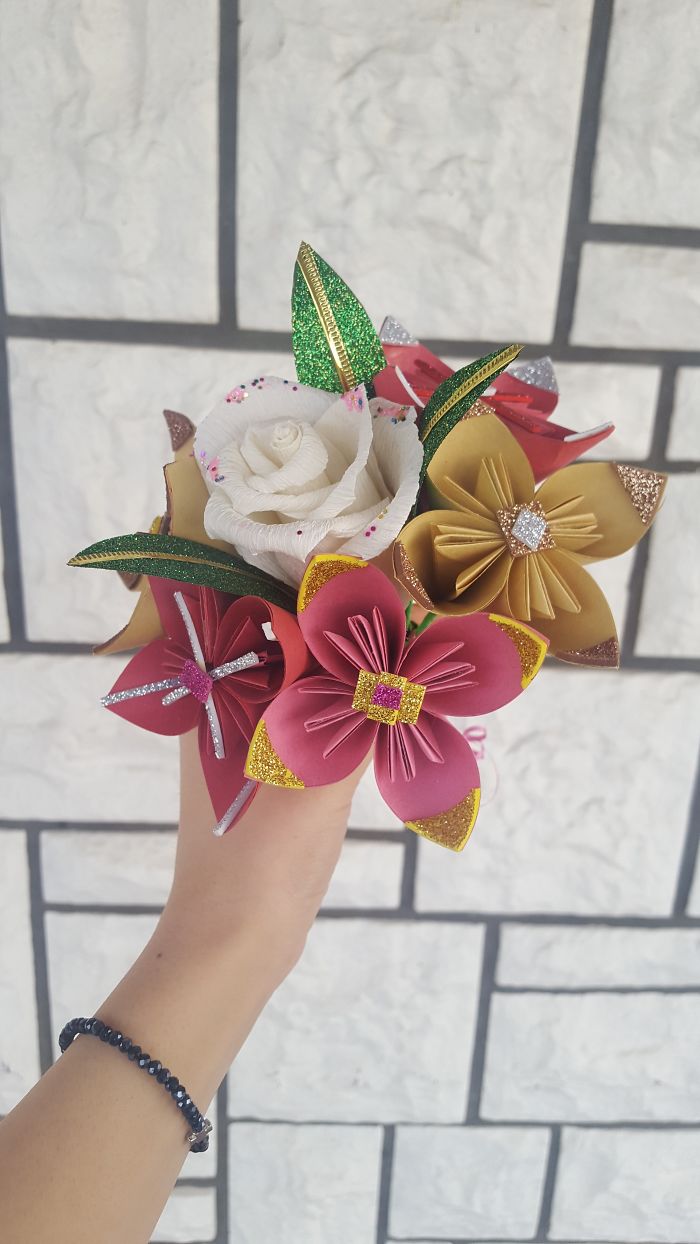 Mom Makes The Most Beautiful Bouquets Out Of Handmade Paper Flowers And Her Two Daughters Help Her Decorate Them