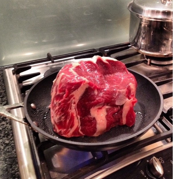 My Girlfriend And I Are Having A Contest To See Who's The Best Cook. I Walked In On Her Trying To Cook A Steak. I Think I Might Win This One.