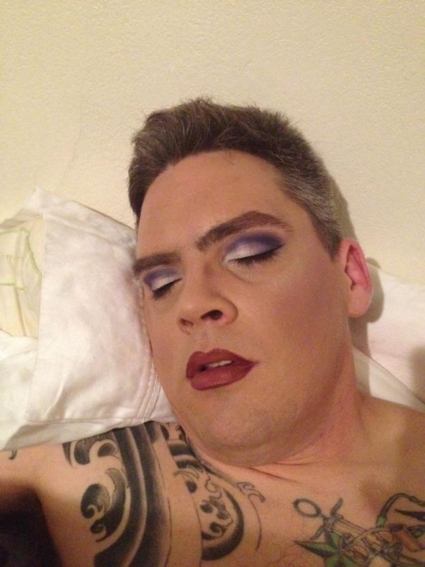 This Is What Happens When My Husband, Who Is Married To A Makeup Artist, Has The Nerve To Fall Asleep Early When I'm In Town
