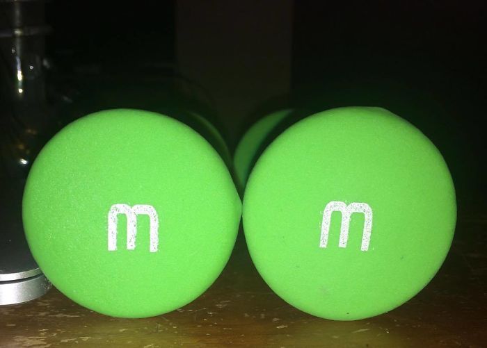 My Girlfriend's 3 Lb. Weights Look Like Green M&m's