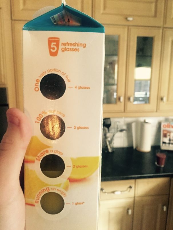 This Bottle Of Oj Lets You See How Many Glasses Are Left Inside