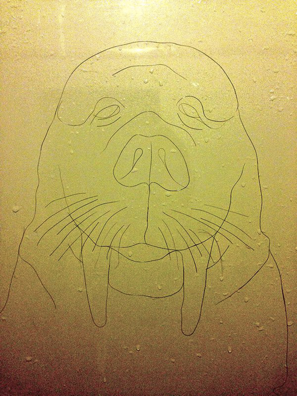 Artist Makes Drawings With Hair Falling In The Bath